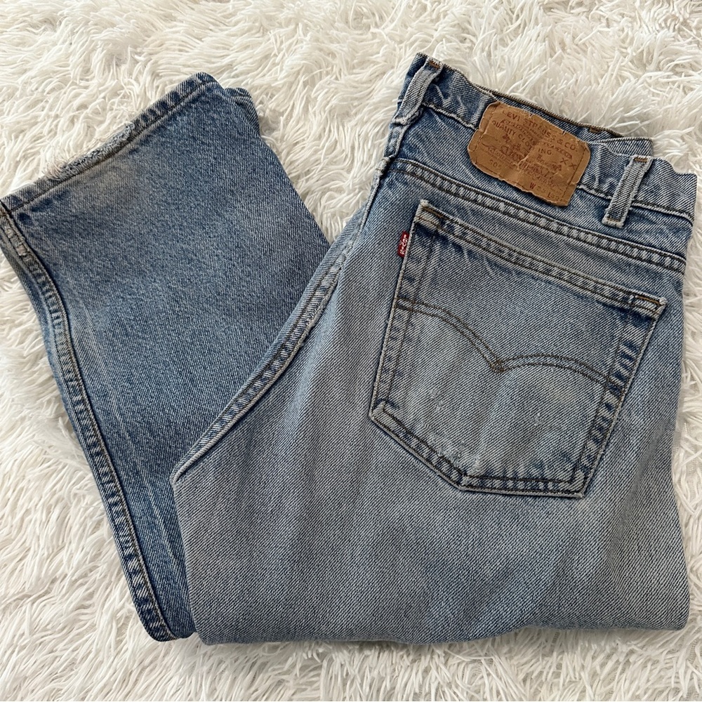 Vintage 80s Levi’s 505 USA Made Zip Fly Straight Leg Distressed Jeans 33x32 - Picture 11 of 13